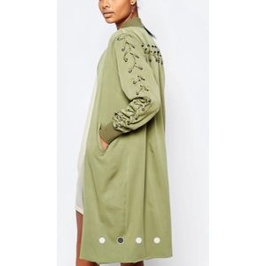 ASOS Story Of Lola Longline Bomber Jacket With Lace Up Detail size M/L
